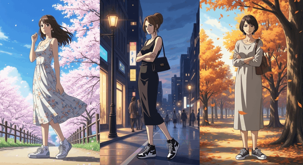 ワンピースにスニーカーはダサい？原因と年代別お洒落コーデ術